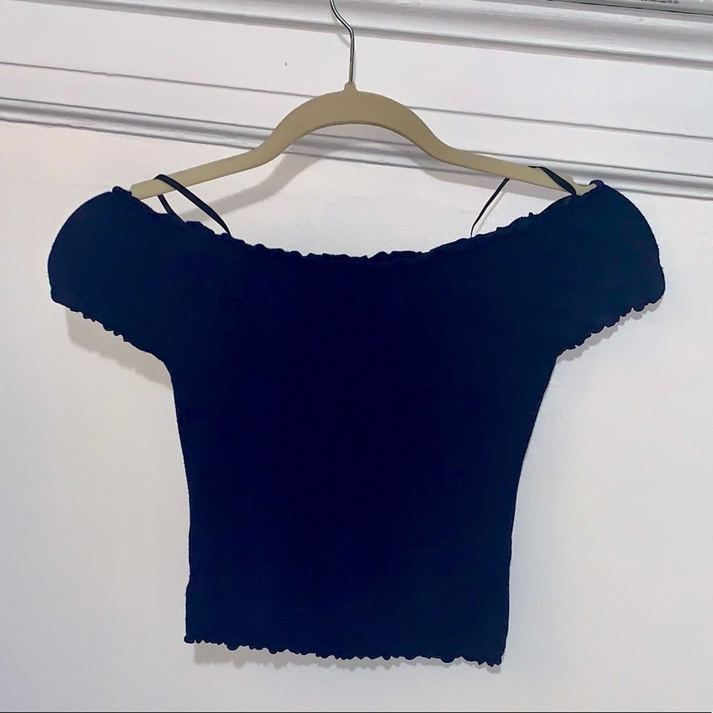 Navy Blue Off-Shoulder Crop Top